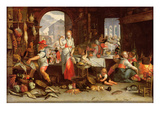 Kitchen Scene with the Parable of the Feast (Oil on Canvas) Giclee Print by Joachim Wtewael Or Utewael