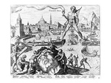 The Colossus of Rhodes (Engraving) Giclee Print by Maerten van Heemskerck
