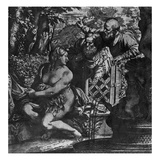 Susanna and the Elders, C.1590 (Etching) Giclée-tryk af Annibale Carracci Susanna and the Elders, C.1590 (Etching) Giclée-tryk af Annibale Carracci