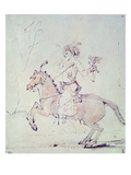 Shah Jehan with Falcon on Horseback (Pen and Ink and W/C on Paper) Giclee Print by Rembrandt van Rijn 