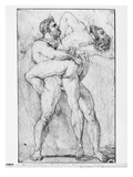 Hercules Strangling Antaeus (Graphite Pencil on Paper) Giclee Print by Louis Charles Auguste Couder