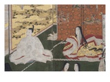 Detail of Spring in the Palace, Six-Fold Screen from 'The Tale of Genji', C.1650 Giclee Print by  Japanese