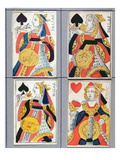 Queen of Spades and Queen of Hearts Playing Cards, 17th - 18th Century (Coloured Wood Engraving) Giclee Print by  French