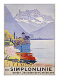Die Simplonlinie an Den Gestaden Des Genfersees', Poster Advertising Rail Travel around Lake Geneva Reproduction procédé giclée par Emil Cardinaux