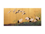 Six-Fold Screen Depicting Reeds and Cranes, Edo Period, Japanese, 19th Century Giclee Print by Suzuki Kiitsu