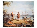 William Penn Arrives in America for the First Time and Meets a Native American in 1682 Giclee Print by Thomas Birch