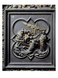 Jesus Walks on Water and Saves Peter, Eighth Panel of the North Doors of the Baptistery Giclée-tryk af Lorenzo Ghiberti