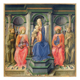 Madonna and Child Enthroned with SS. Francis, Cosmas, Damian and Anthony of Padua, C.1442-45 Giclée-tryk af Fra Filippo Lippi