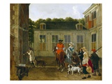 Hunting Party in the Courtyard of a Country House, C.1665 (Oil on Canvas) Giclée-Druck von Ludolf de Jongh