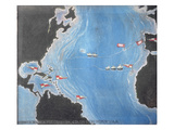 Map Showing the Route of Christopher Columbus on His First Voyage to the New World Giclee Print by  Spanish