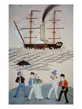 Chinese Painting of the First British Steamship and Passengers to Land at Canton C.1840 Giclee Print by  Chinese