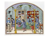 Shops under a Covered Market, after a Miniature in a 14th Century Translation Reproduction procédé giclée par  French