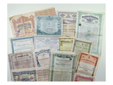 Collection of Bond Certificates, Early 20th Century (Colour Litho) Giclee Print by  French