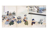 Warlord Watches Samurai Practising their Swordplay (Colour Woodblock Print) Reproduction procédé giclée par  Japanese