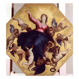 Madonna Carried by Angels (Ceiling Fresco) Giclee Print by  Palma Il Giovane