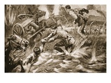 Temporary-Lieutenant G.G. Nanson Rescuing a Wounded Driver under Shell-Fire (Litho) Giclee Print by Howard K. Elcock