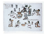 Aztec Pulque Deity Blowing on a Tube Above a Jar of Pulque and Men Drinking Pulque Giclee Print by  Aztec