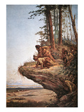 Watching the Wagons (Colour Litho) Giclee Print by Paul Frenzeny