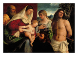 Sacra Conversatione with Ss. Catherine, Sebastian and Holy Family (Oil on Panel) Giclée-tryk af Sebastiano del Piombo Sacra Conversatione with Ss. Catherine, Sebastian and Holy Family (Oil on Panel) Giclée-tryk af Sebastiano del Piombo