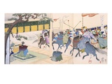 Warriors Playing a Kind of Polo (Colour Woodblock Print) Reproduction procédé giclée par  Japanese