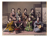 Group of Geisha Girls Playing Musical Instruments (Hand Coloured Albumen Print on Card) Giclee Print by Kusakabe Kimbei