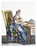 Lady at Writing Desk (Coloured Engraving) Giclee Print by  French