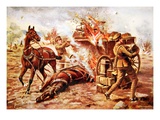 Acting-Bombardier H.A. Creasey Assisting to Unload a Burning Amunition Wagon Giclee Print by George Derville Rowlandson