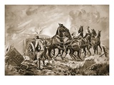 Driver King Assisting in Hooking a Gun to a Limber under Heavy Fire (Litho) Giclee Print by George Derville Rowlandson