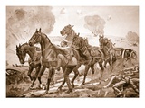 Lance-Corporal Holmes Takes the Place of a Wounded Driver and Assists in Driving a Gun Out Giclee Print by George Derville Rowlandson