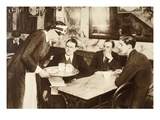 A Cafe Waitress, Wearing the Same Uniform as a Parlour Maid, Serving Coffee to Office Workers Giclee Print by  English Photographer