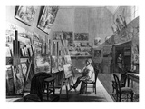 Camille Corot at Work in His Studio, Illustration from 'L'Illustration' Magazine, 1875 (Engraving) Giclee Print by Michel Charles Fichot