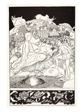 Pau Amma the Crab Running Away While the Eldest Magician Was Talking to the Man and His Little Girl Giclee Print by Joseph Rudyard Kipling