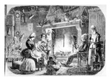 Evening Gathering in a Farm in Calvados, from L''Illustration', 1856 (Engraving) (B/W Photo) Giclee Print by  French