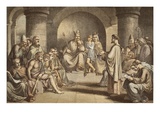 Alfred the Great Submitting His Laws to the Witan, Engraved by Jd Cooper (Coloured Engraving) Giclee Print by John Bridges