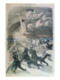 Metamorphosis - Black Cats Transforming Themselves into Witches, Late 19th Century (Colour Litho) Giclee Print by Theophile Alexandre Steinlen