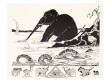 The Elephant's Child Having His Nose Pulled by the Crocodile Giclee Print by Joseph Rudyard Kipling