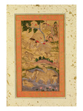 Hunters Capturing Elephants, from the Large Clive Album, C.1760-65 (Tinted Drawing on Paper) Giclee Print by  Mughal