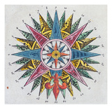 Compass Rose, from a Blaue Atlas, Published in Amsterdam, 1697 (Coloured Engraving) Giclée-Druck von  Dutch