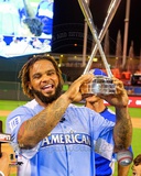 Prince Fielder with the 2012 Home Run Derby Champion Trophy Photo