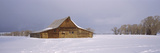 Barn in a Snow Covered Field, Grand Teton National Park, Teton County, Wyoming, USA Fotografisk tryk af Panoramic Images