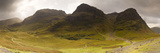 Storm Clouds over a Mountain Range, Three Sisters of Glen Coe, Glencoe, Highlands Region, Scotland Fotografie-Druck von Panoramic Images 