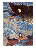 Samurai on the Small Boat Reproduction procédé giclée par Kuniyoshi Utagawa
