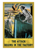The Attack Begins in the Factory Affiches par Roy Nockolds