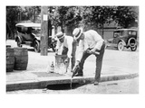 Agents Pouring Liquor Down a Sewer on the Street Prints