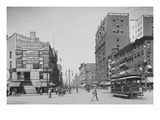 Trolleys and Pedestrians on Main Street in Buffalo, New York Prints