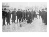 Curling in Central Park with Men Having Brooms at the Ready over the Ice. Prints