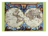 Stereographic Map of the World - Theatrum Orbis Terrarum Foto van Joan Blaeu Stereographic Map of the World - Theatrum Orbis Terrarum Foto van Joan Blaeu