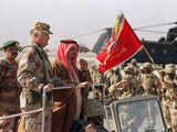 Gen. H. Norman Schwarzkopf with Saudi Arabian King Fahd Reviewing Troops Photographic Print by  Anonymous