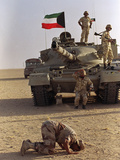 Saudi Arabia Army Saudi Soldier Praying Tank Photographic Print by J. Scott Applewhite