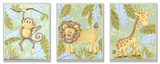 Monkey, Lion and Giraffe Jungle Trio Wood Sign
